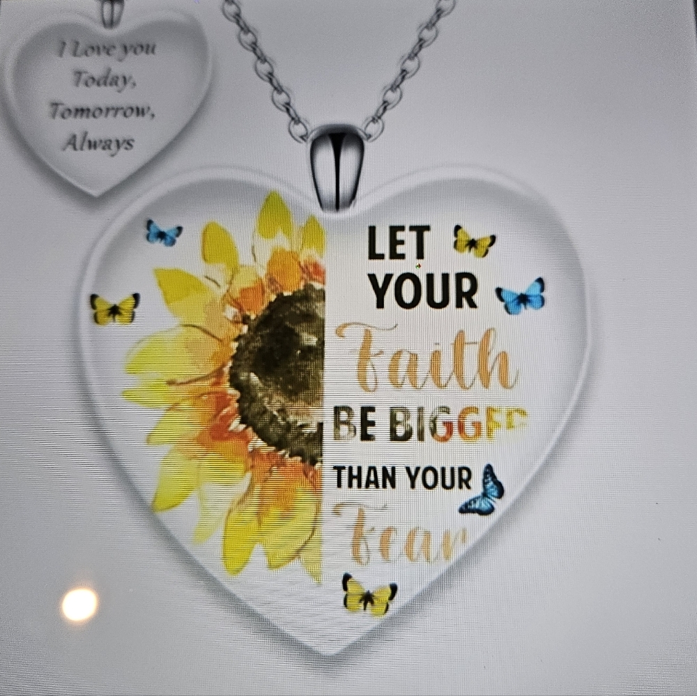 Sunflower Heart Necklace with Inspirational Message